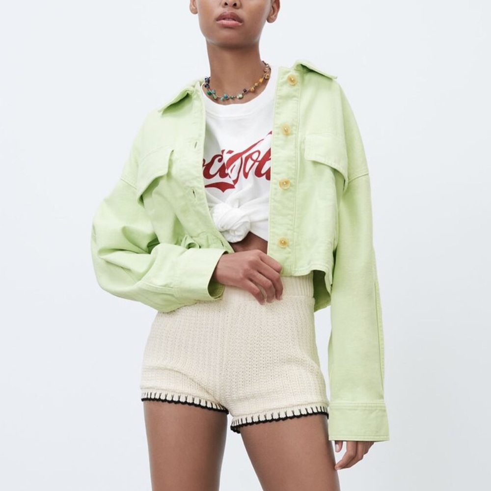 Green Cropped Denim Jacket